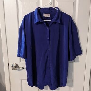 Vintage‎ 80s Cabrais Plus Purple Button-Up Short Sleeve Top Size 20W